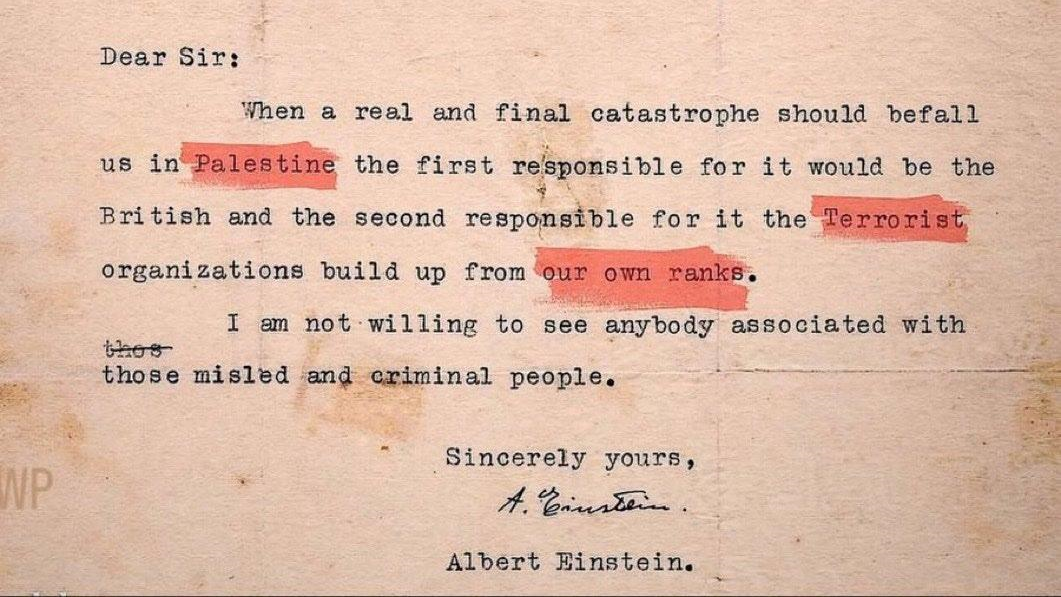 Albert Einsteins brev gällande Palestina och judisk sionistisk terrorism
